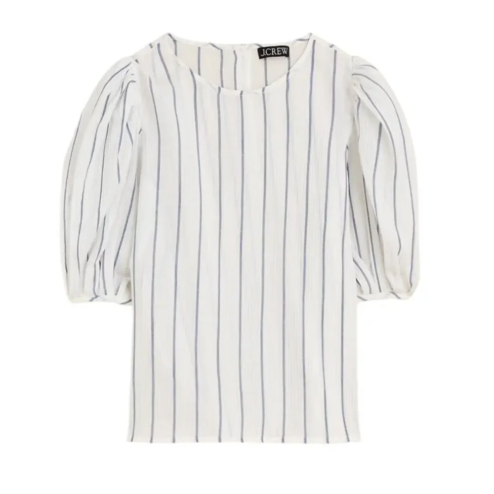 J.CREW Puff Sleeve Top Sheer Gauze Nautical Stripe Small NWT Coastal Prep Vacay